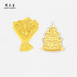 周大生 黄金玫瑰手捧花生日蛋糕金贴投资金送女友 足金小熊蛋糕金贴（轻版）