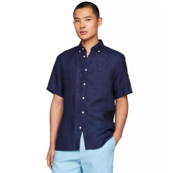TOMMY HILFIGER 男士亚麻短袖衬衫