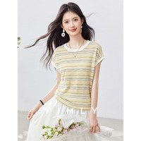 梵希蔓 时尚休闲黄色条纹T恤女26年夏季新款撞色拼接百搭无袖上衣