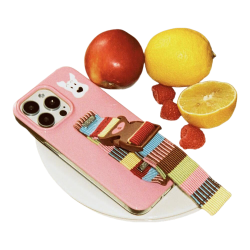 Tagi. 哈哈画家条纹 iPhone16ProMax 手机壳 短腕带 莓果色