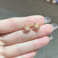 花饰庄园 金色珐琅宝相花耳钉女中式复古轻奢四合如意仿珍珠耳饰 CZ00132 铜