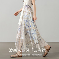 尚都比拉 复古波西米亚印花雪纺A字半身裙 杏底花色 M