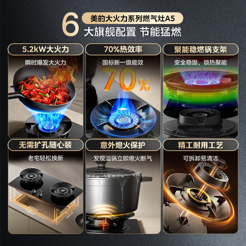 美的新品A5燃气灶天然气煤气灶家用双灶嵌入式煤气炉液化气A5-G