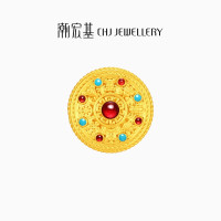潮宏基 八宝罗盘黄金吊坠 5D硬金鎏彩 串珠版 七夕礼物