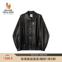 William fox&sons 新型仿小牛皮英伦复古宽松休闲手搽做旧风机车