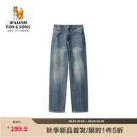 William fox&sons 经典复古石磨手搽做旧丹宁牛仔宽松直筒通勤休闲经典五袋款牛仔裤