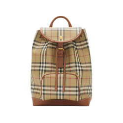 BURBERRY 经典格纹设计磁扣抽绳开合聚氨酯双肩包 81097971