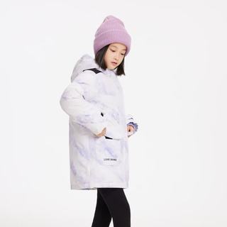 安奈儿 女童中长款连帽羽绒服 紫调花 160cm