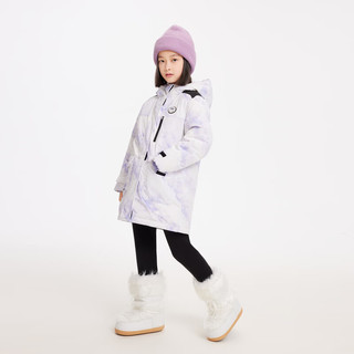 安奈儿 女童中长款连帽羽绒服 紫调花 160cm