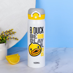 THERMOS 膳魔师 保冷保温杯学生大黄鸭IP联名卡通儿童女可爱便携水杯JNR-501白色
