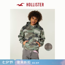 HOLLISTER 美式抓绒经典LOGO迷彩连帽运动卫衣26春男装322-6068 迷彩