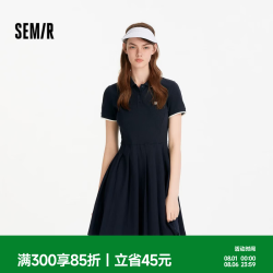 森马 连衣裙女夏季撞色polo领短裙字母休闲显瘦运动风学院风百褶裙 蓝色调00388 S 155/80A