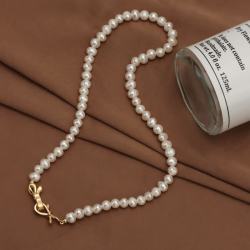 花饰庄园 淡水珍珠项链ins设计感锁骨链新款小众轻奢蝴蝶结扣 45cm