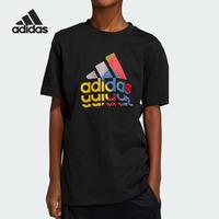 adidas 儿童圆领休闲短袖T恤夏季透气舒适百搭半袖上衣