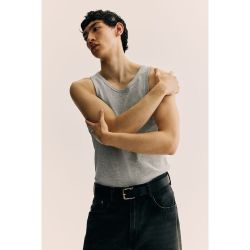 H&M 男装背心夏季简约修身圆领罗纹直筒柔软舒适背心1227155