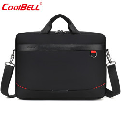 coolbell COOL BELL新款手提包商务简约笔记本电脑包男士大容量斜挎包 黑色