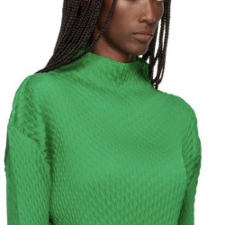 三宅一生 Green Sleek Pleats 女士休闲裤