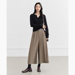 对白 七分阔腿压褶女士休闲裤