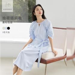 DUIBAI 短袖连衣裙女2026夏装法式抽褶高级感小众裙子