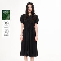 三彩 ibudu2026夏季优雅圆领A字裙短袖连衣裙女