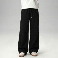 马登 黑色解构直筒工装裤子男款2026新款夏季宽松阔腿长裤纯棉休闲裤子品质通勤男装