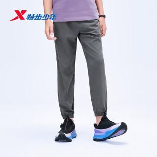 特步 儿童 小弹簧梭织长裤 速干凉感 珍珠灰 160cm