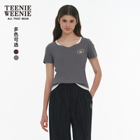 TEENIE WEENIE 小熊T恤夏季变形领假两件短袖小个子上衣女 深灰色 S