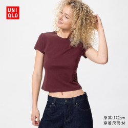 优衣库 圆领短T恤/短袖女装26春夏新款483455 18 暗红色 2XL