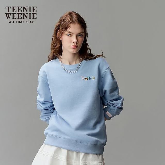 TEENIE WEENIE 小熊女装卫衣秋季圆简约圆领休闲俏皮上衣 浅蓝色