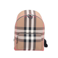 BURBERRY/博柏利 灰褐色纺织格纹装饰拉链配口袋 男女通用牛皮革双肩包80845501