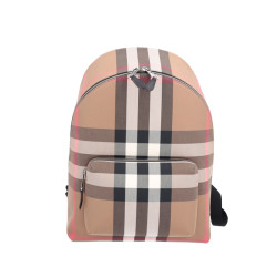 BURBERRY/博柏利 灰褐色纺织格纹装饰拉链配口袋 男女通用牛皮革双肩包80845501