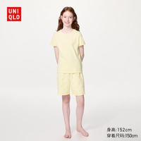 优衣库 童装女童AIRism棉混纺休闲套装/短袖26春夏新款481988 41 杏黄色