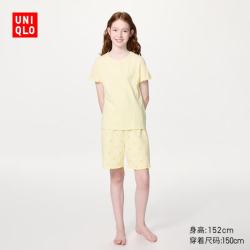 优衣库 童装女童AIRism棉混纺休闲套装/短袖26春夏新款481988 41 杏黄色