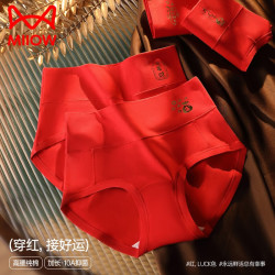 猫人 本命年女士纯棉内裤3条大红色高腰收腹抗菌裆结婚喜庆鸿运三角裤