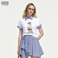 TEENIE WEENIE 五折 Teenie Weenie小熊女装T恤26夏新款萌趣大熊印花撞色圆领短袖上衣 白色 S