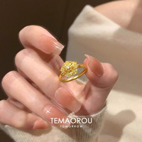 花饰庄园 爆闪小碎钻雪花金开口戒指女食指戒开口指环小众设计 黄金色/碎钻雪花戒指 开口可调节