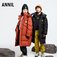 安奈儿 童装男女童长款羽绒服2025冬新款 黑色 150
