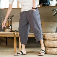 月伊纺 夏季新款中国风亚麻短裤男100%纯棉七分裤青年百搭棉麻休闲半身裤