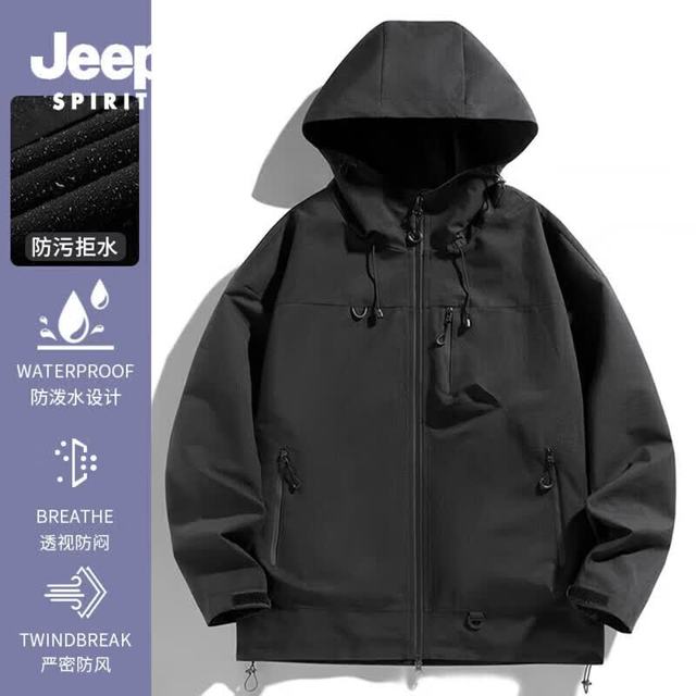 JEEP SPIRIT 吉普冲锋衣三合一秋冬季连帽外套男防风防水登山服保暖内胆可拆卸 黑色 XL