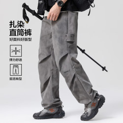 布衣传说 户外登山伞兵裤 脏染工装直筒 深灰 L 男士休闲裤