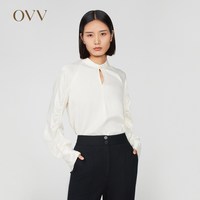 OVV 秋冬新款女装21MM桑蚕丝莫代尔肌理感分割抽褶立领上衣