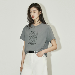 LILY 2026夏新款女装复古小猫宽松休闲圆领百搭通勤短袖T恤上衣