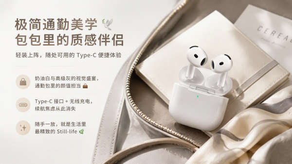 降噪耳机:Apple AirPods 4 主动降噪款 半入耳式真无线蓝牙耳机 白色 无线充电 Type-C