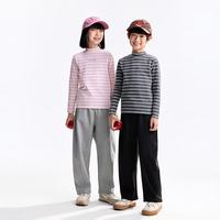 安奈儿 男女童中领条纹长袖针织衫 粉调条 140cm