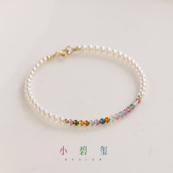 花饰庄园 极细碧玺手链女贝壳珍珠夏设计感小众手串闺蜜礼物甜美可爱 3mm贝珠碧玺17cm