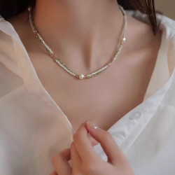 花饰庄园 橄榄绿锆石串珠巴洛克淡水珍珠项链女轻奢小众锁骨链颈链饰品 珍珠项链
