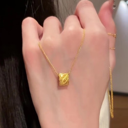 花饰庄园 爆款金色路路通小蛮腰项链女轻奢复古拉丝转运珠吊坠锁骨链