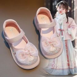 潮汐海灵 女童小女孩汉服鞋2026新款软底公主鞋春秋绣花国风时尚百搭单鞋潮