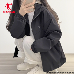 乔丹 风衣外套女2026大码新款宽松黑色连帽防风衣夹克上衣休闲服