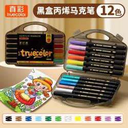 真彩 丙烯马克笔不透色可叠色儿童水彩笔笔芯 方杆硬头-12色